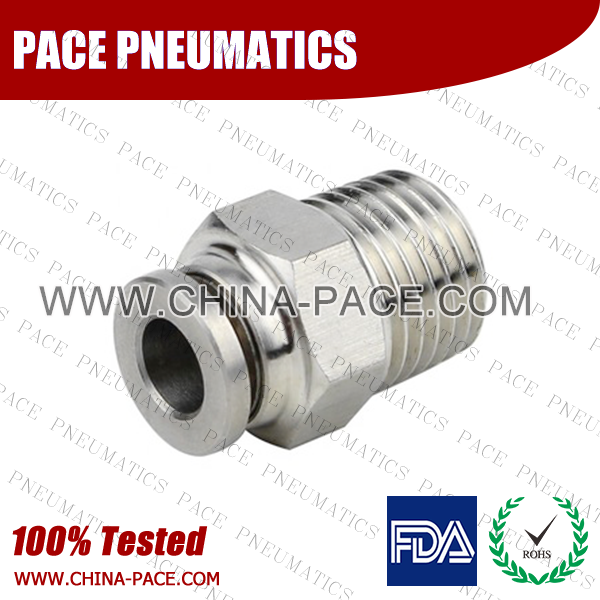 Male Adapter Stainless Steel Push-In Fittings, 316 stainless steel push to connect fittings, Air Fittings, one touch tube fittings, all metal push in fittings, Push to Connect Fittings, Pneumatic Fittings